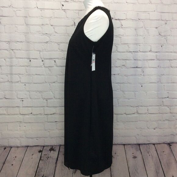 SLNY Women's Dress Sz 14 Black Sheath Embellished Neckline One Side Overlay NWT - Picture 7 of 12